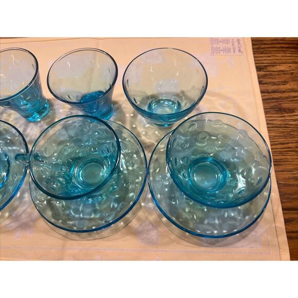 10 Pc 1950s Hazel Atlas Capri Dots Azure Blue Whisky Glasses Cups Saucers Custar - Picture 14 of 15